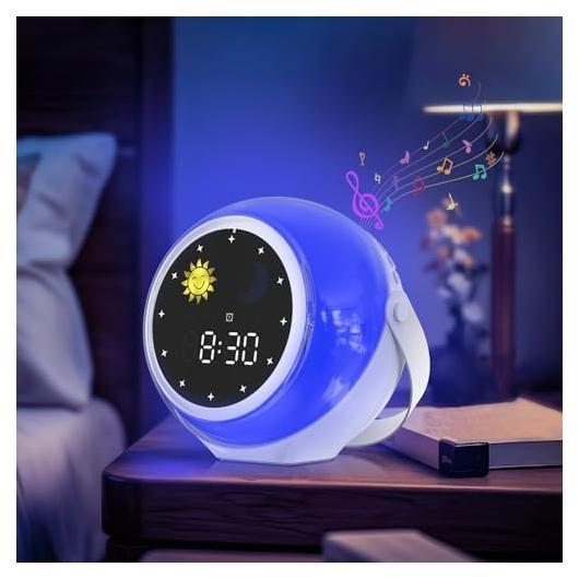 Kids Alarm Clock for Bedroom: Ok to Wake Clock with Sunrise & Moon, Digital White Noise Sound Machine & Night Light for Toddlers/Girl/Boy, Ideal Decor & Sleep Trainer (Adjustable)