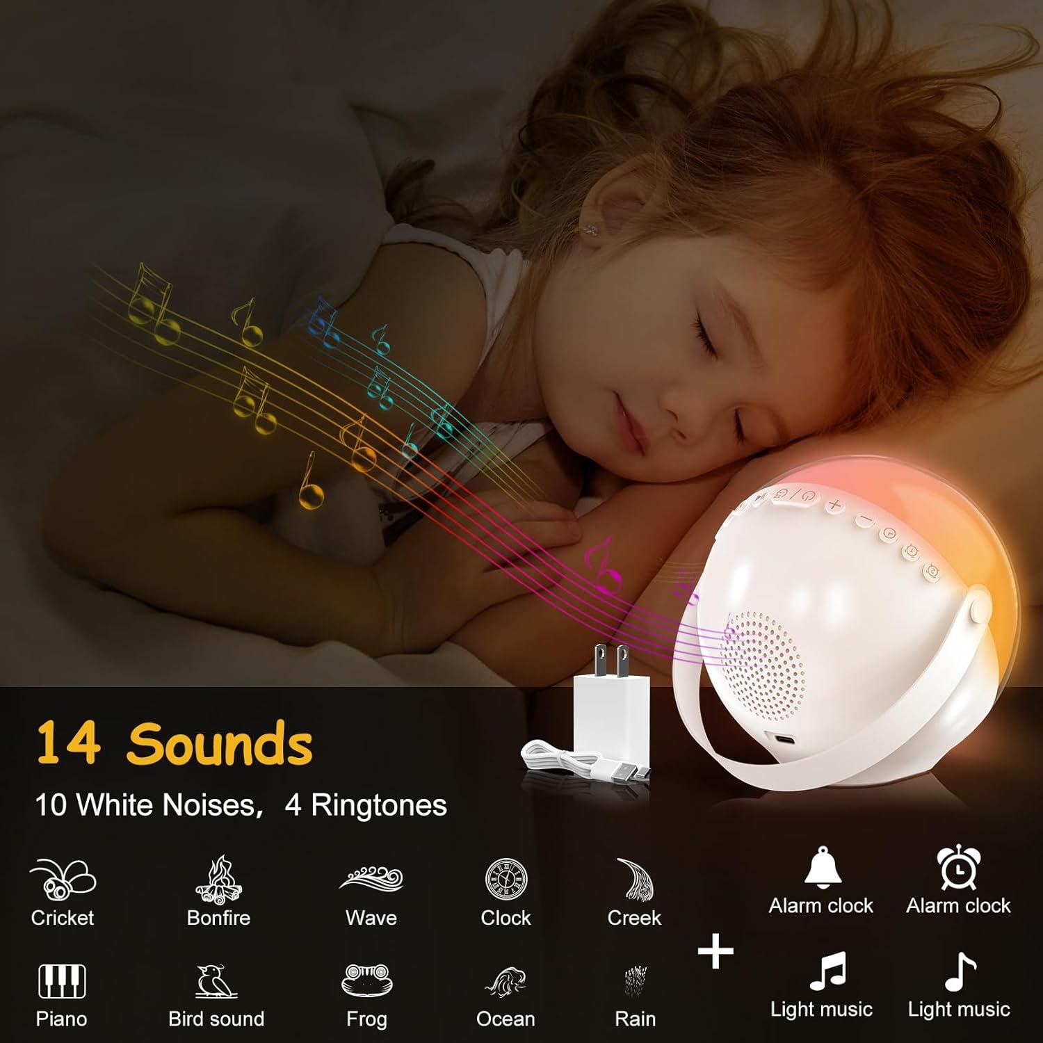 Kids Alarm Clock for Bedroom: Ok to Wake Clock with Sunrise & Moon, Digital White Noise Sound Machine & Night Light for Toddlers/Girl/Boy, Ideal Decor & Sleep Trainer (Adjustable)