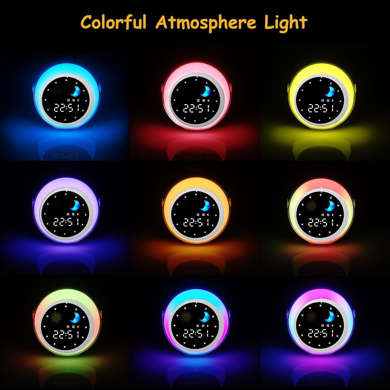 Kids Alarm Clock for Bedroom: Ok to Wake Clock with Sunrise & Moon, Digital White Noise Sound Machine & Night Light for Toddlers/Girl/Boy, Ideal Decor & Sleep Trainer (Adjustable)