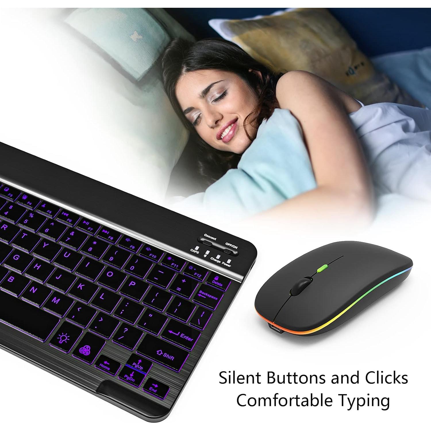 Combo Teclado y Ratón Bluetooth Retroiluminado Harburfine Negro