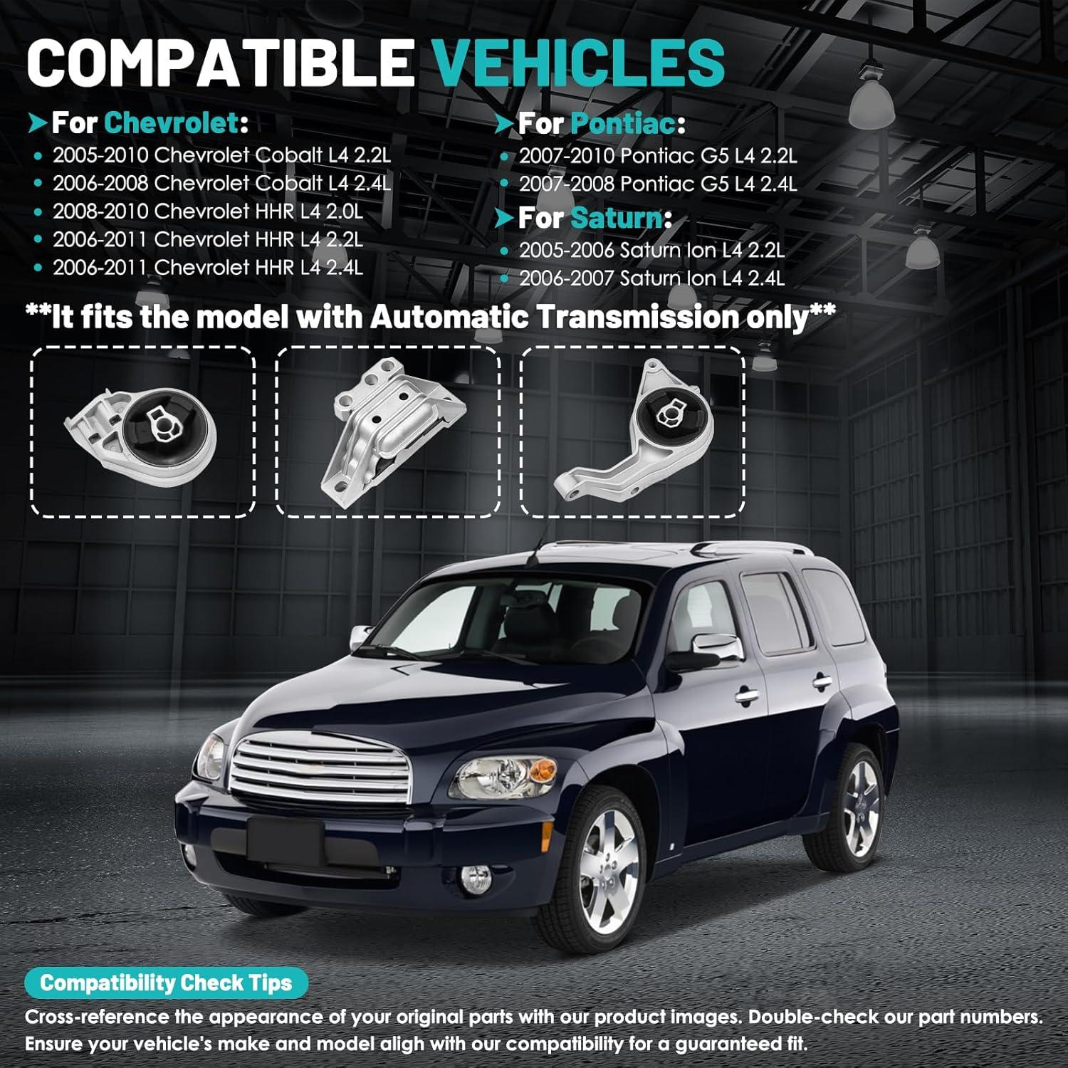 Engine Motor Mount Transmission Mount Set of 3 Fit for Chevrolet HHR 2006-2011, for Cobalt 2005-2010, for Pontiac G5 2007-2010, for Saturn Ion 2005-2007 Engine Motor Set#A5374 A3081 A5385