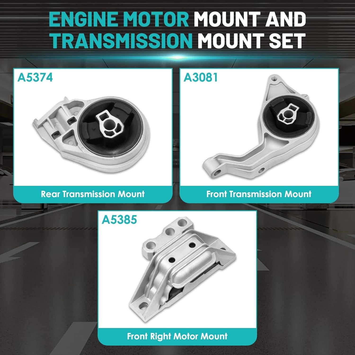 Engine Motor Mount Transmission Mount Set of 3 Fit for Chevrolet HHR 2006-2011, for Cobalt 2005-2010, for Pontiac G5 2007-2010, for Saturn Ion 2005-2007 Engine Motor Set#A5374 A3081 A5385