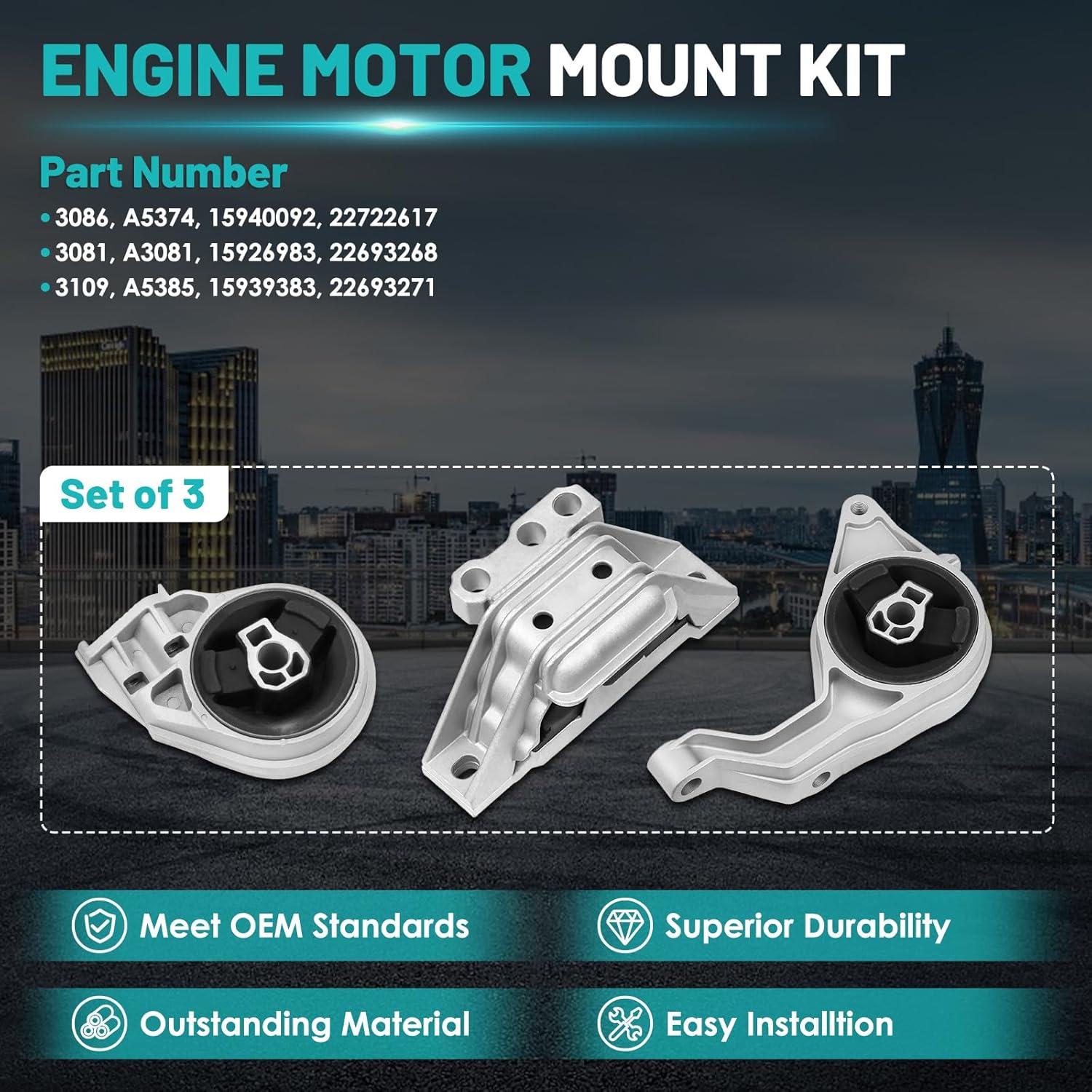 Engine Motor Mount Transmission Mount Set of 3 Fit for Chevrolet HHR 2006-2011, for Cobalt 2005-2010, for Pontiac G5 2007-2010, for Saturn Ion 2005-2007 Engine Motor Set#A5374 A3081 A5385