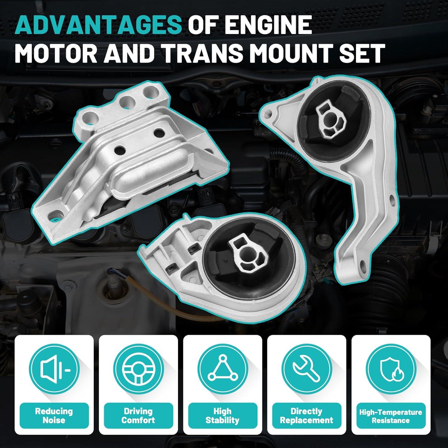 Engine Motor Mount Transmission Mount Set of 3 Fit for Chevrolet HHR 2006-2011, for Cobalt 2005-2010, for Pontiac G5 2007-2010, for Saturn Ion 2005-2007 Engine Motor Set#A5374 A3081 A5385