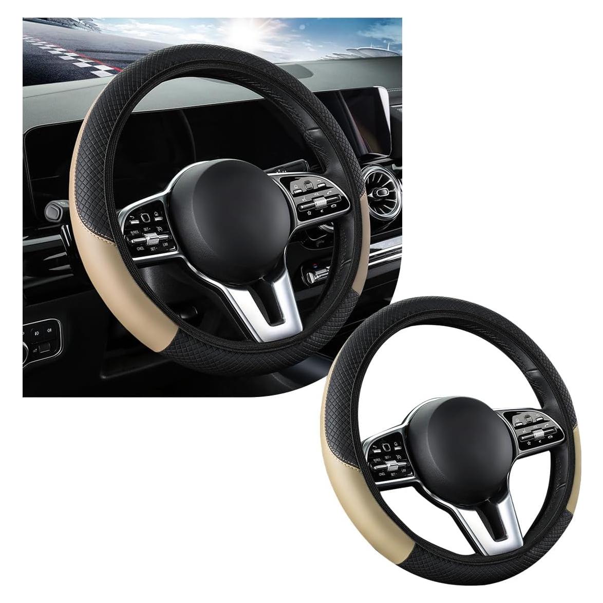 Funda de Volante de Coche Povtii Beige 25-48 cm Antideslizante
