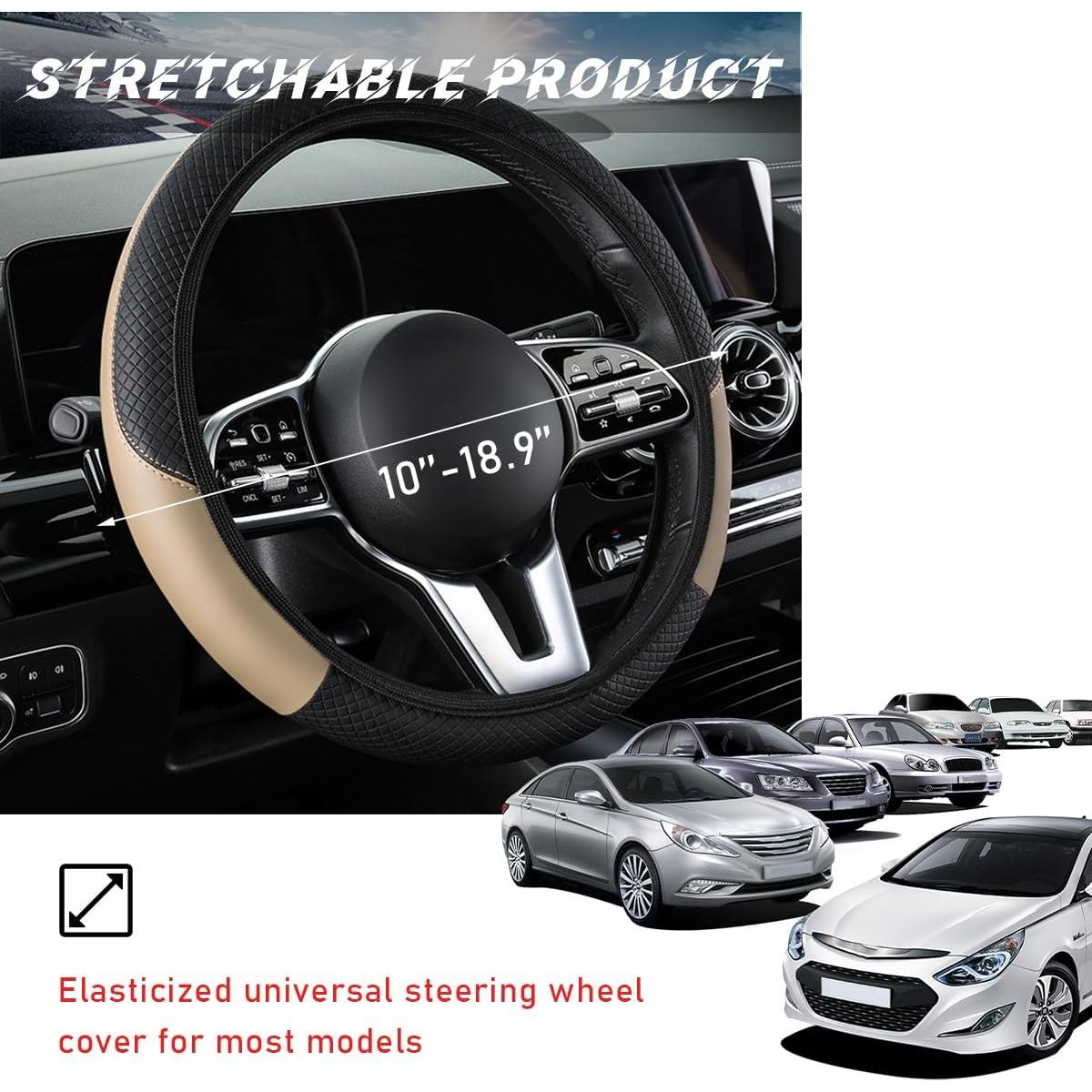 Funda de Volante de Coche Povtii Beige 25-48 cm Antideslizante