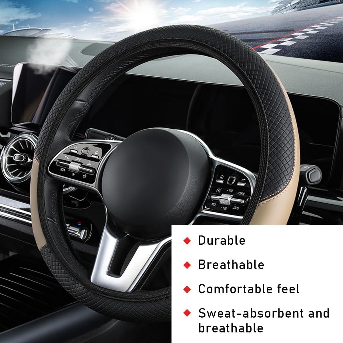 Funda de Volante de Coche Povtii Beige 25-48 cm Antideslizante