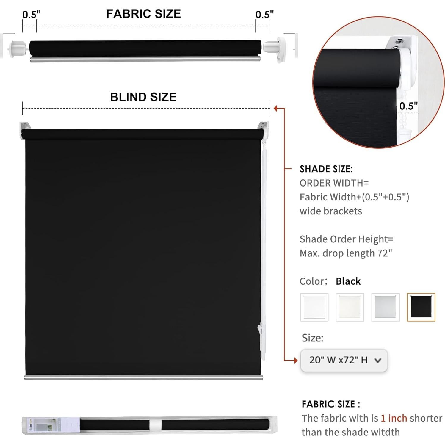 Persiana enrollable Homebox 50.8x182.9 cm Blackout Negro