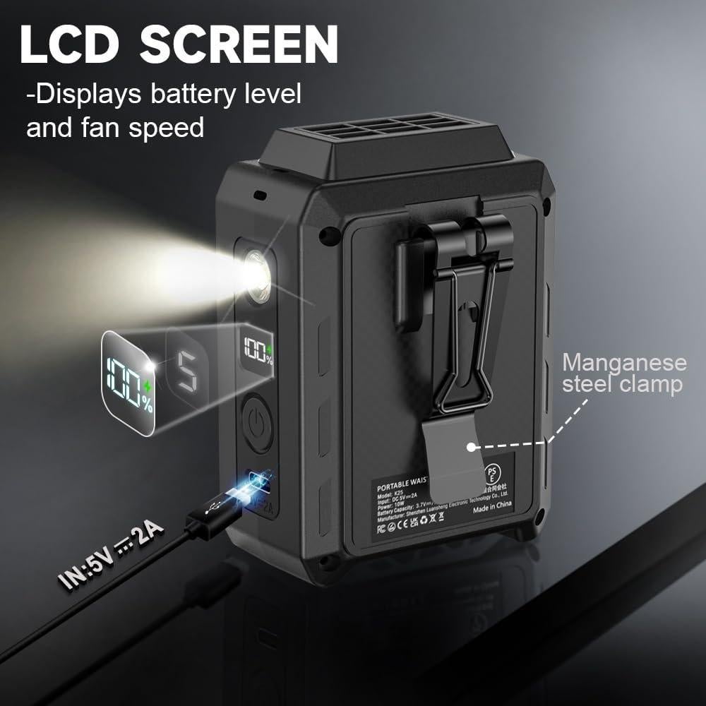 Ventilador Portátil CAZOKASI K25 5000mAh 16000rpm LED Negro