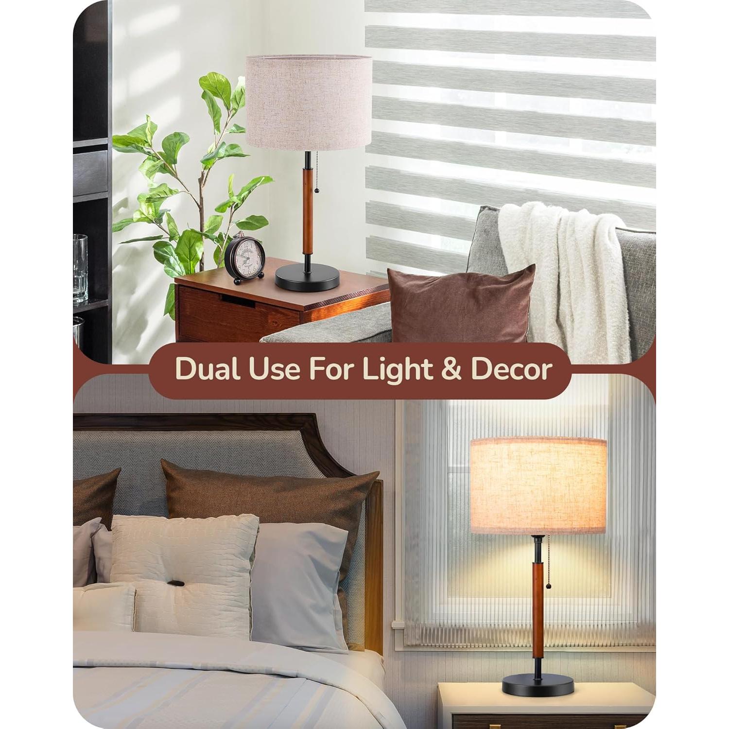 Lámpara de Mesa EDISHINE Moderna con Pantalla de Lino Beige