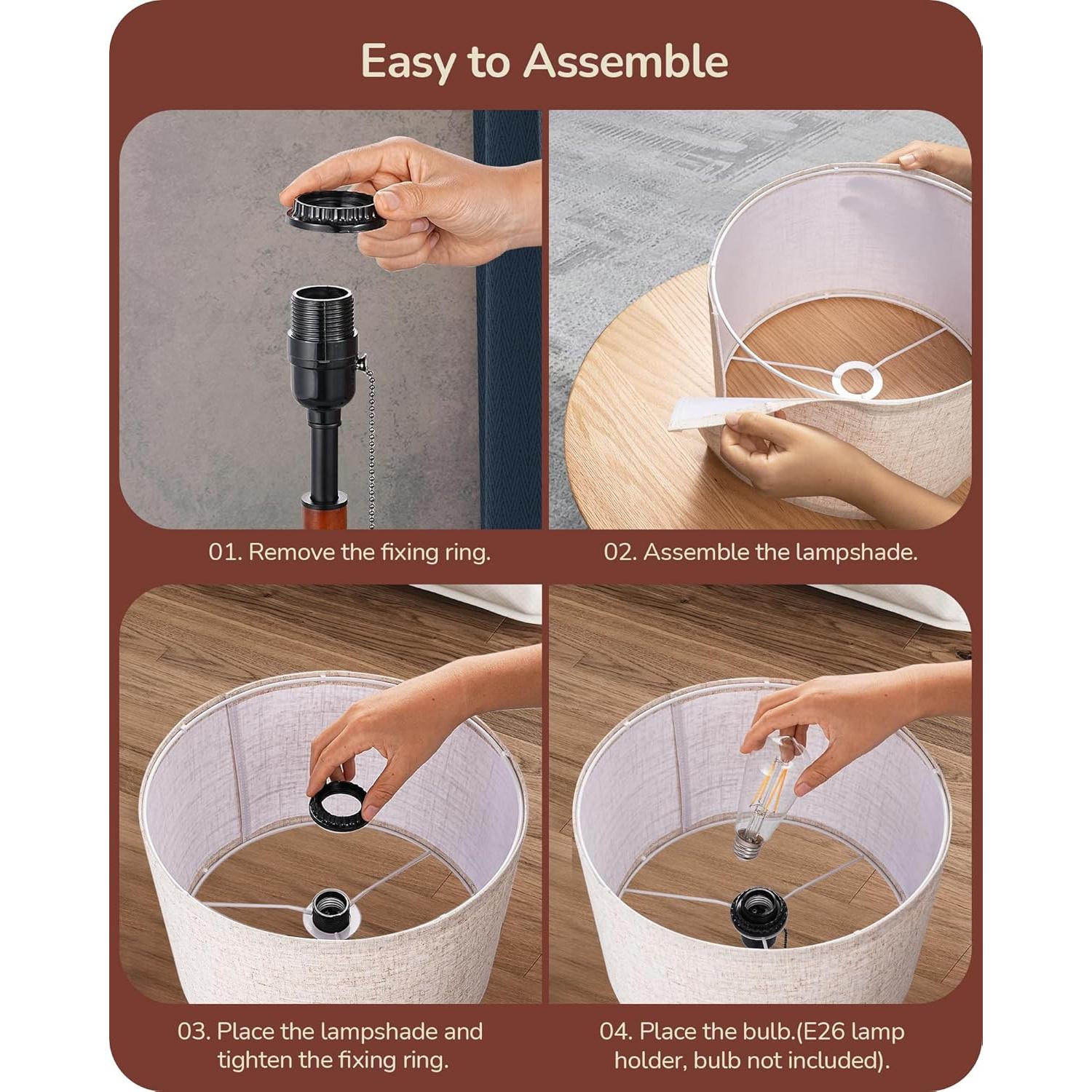 Lámpara de Mesa EDISHINE Moderna con Pantalla de Lino Beige