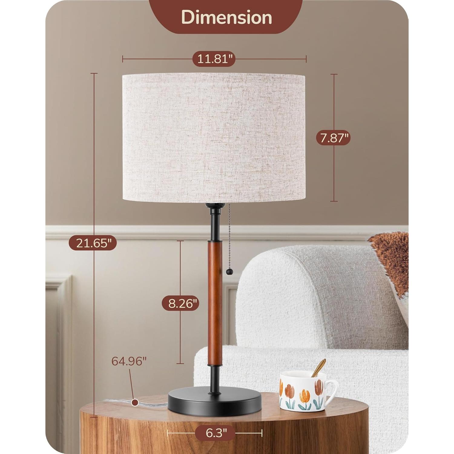 Lámpara de Mesa EDISHINE Moderna con Pantalla de Lino Beige