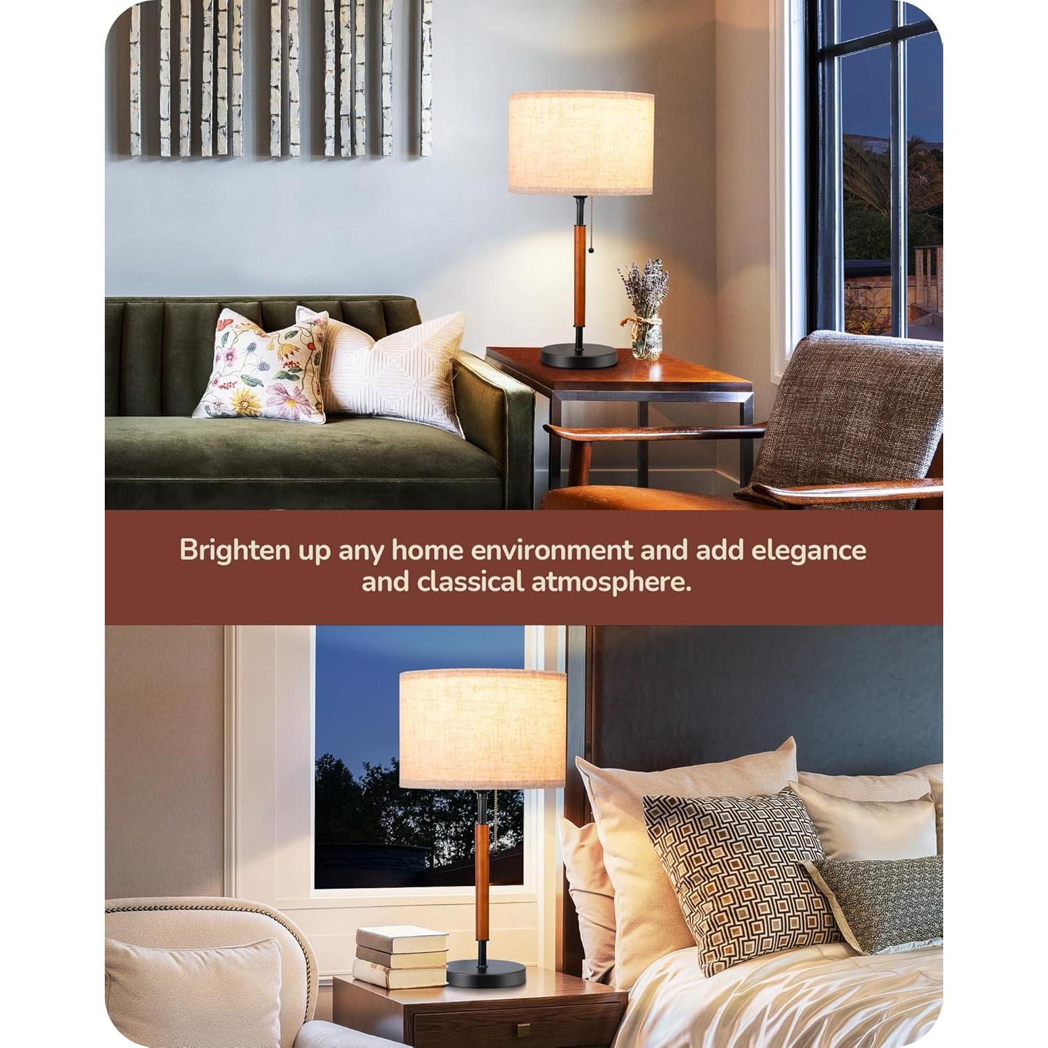 Lámpara de Mesa EDISHINE Moderna con Pantalla de Lino Beige