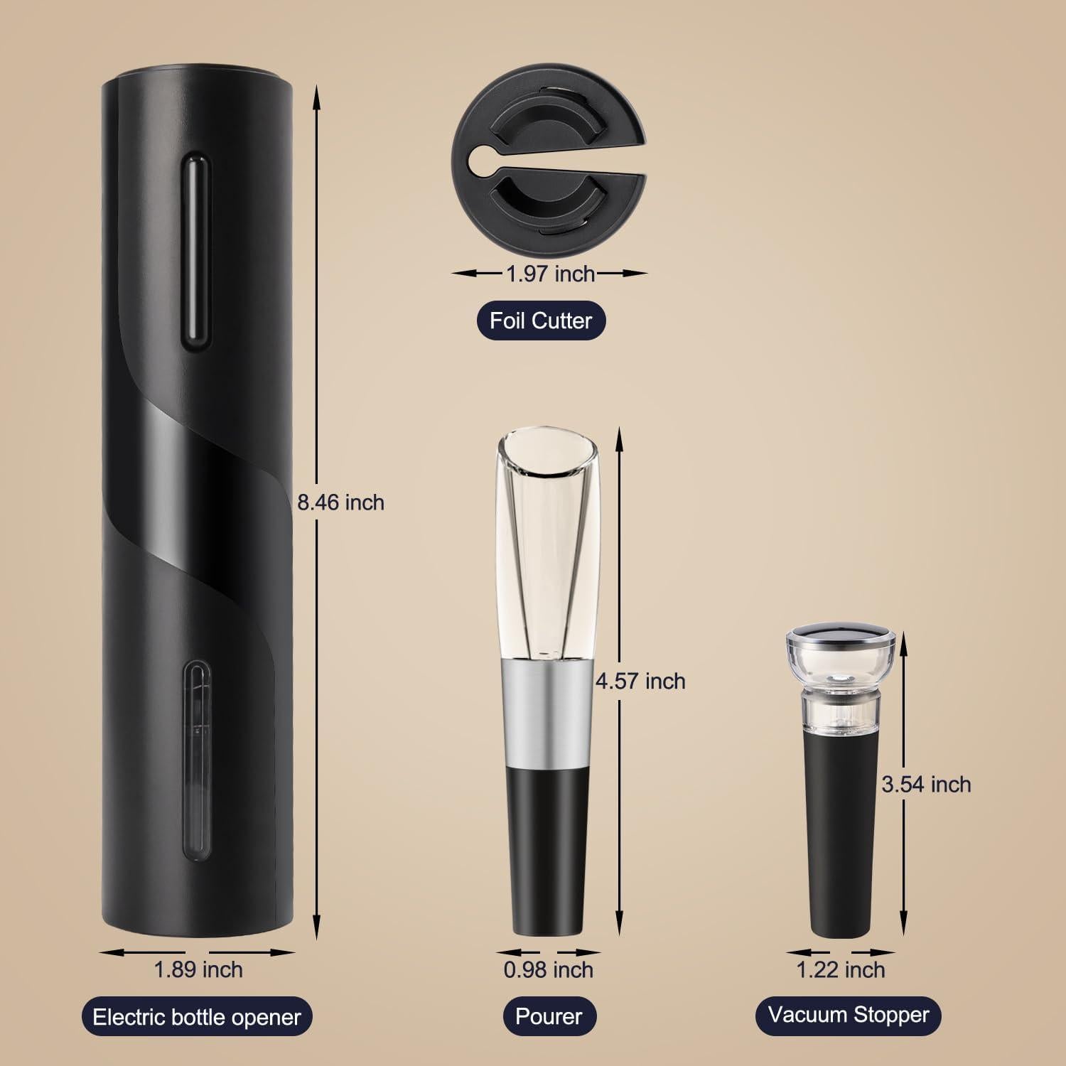 Abridor de Vino Eléctrico ELMWAY Negro con Cortador y Tapones