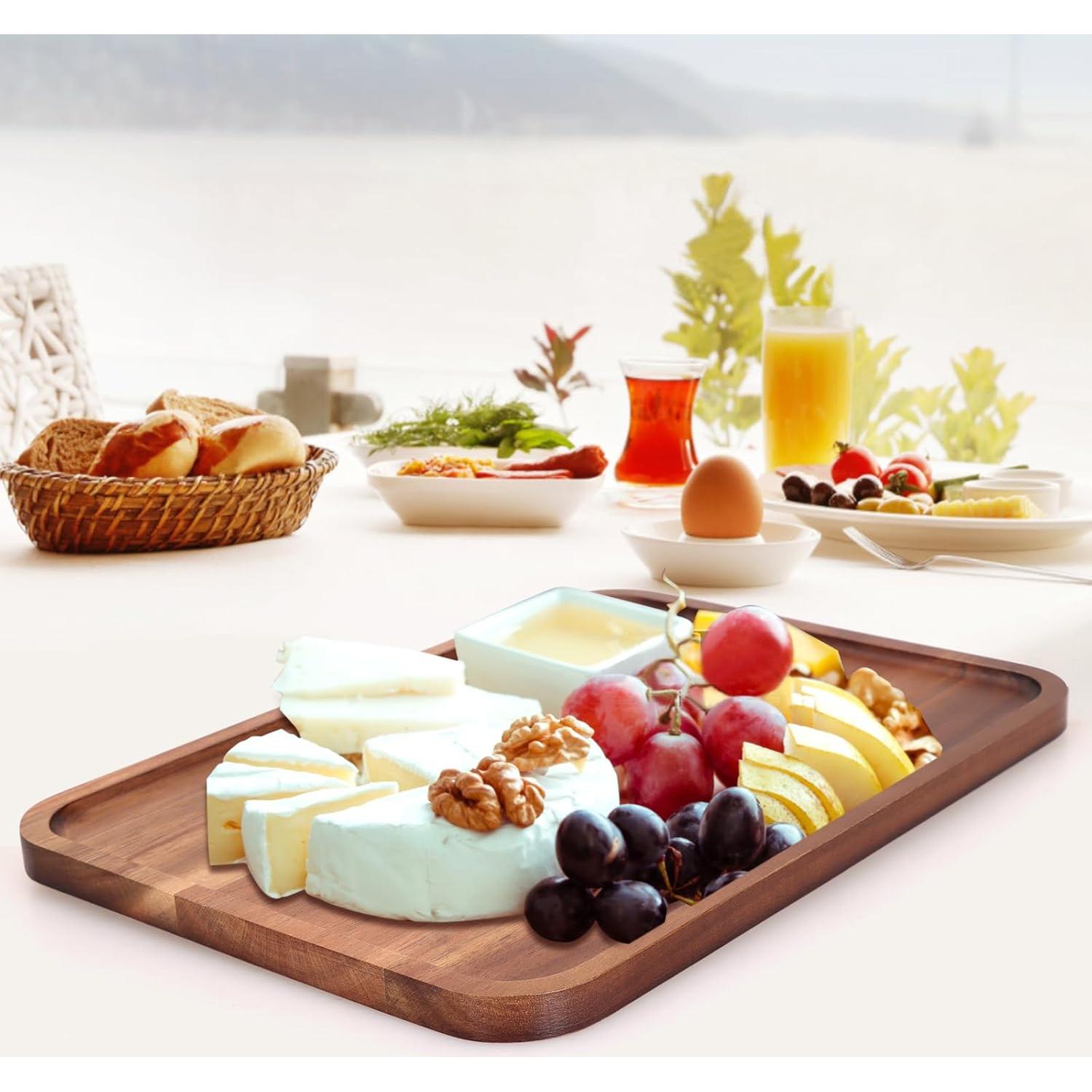 Bandeja de Servicio Rectangular Ayiaren de Madera de Acacia