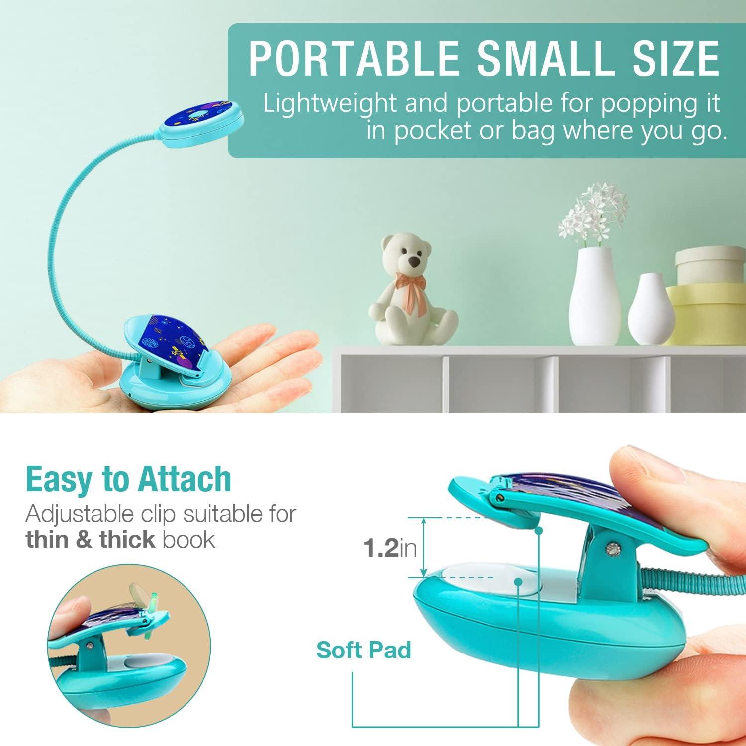 Lámpara de Libro Recargable Vekkia Azul, Luz de Lectura 3 Brillos