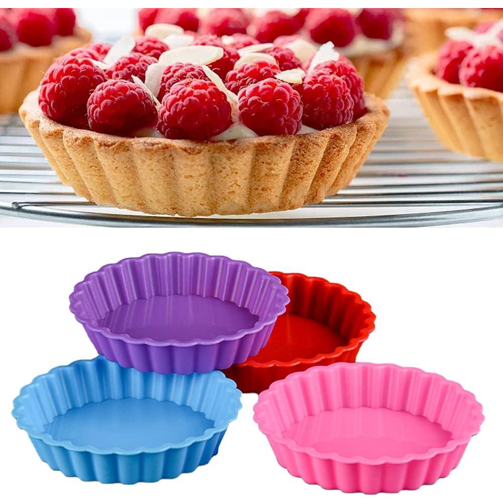 8 Moldes Mini Tartas de Silicona Beiyoule 10.8x2.3cm Antiadherente