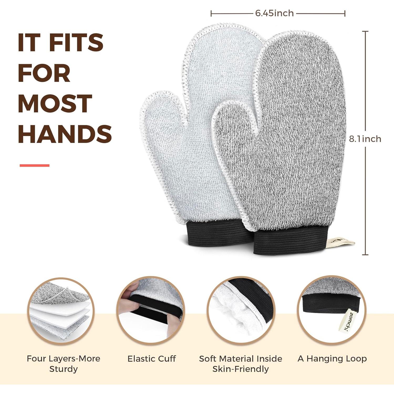 Guantes Exfoliantes ZOMCHI Doble Textura para Spa en Casa