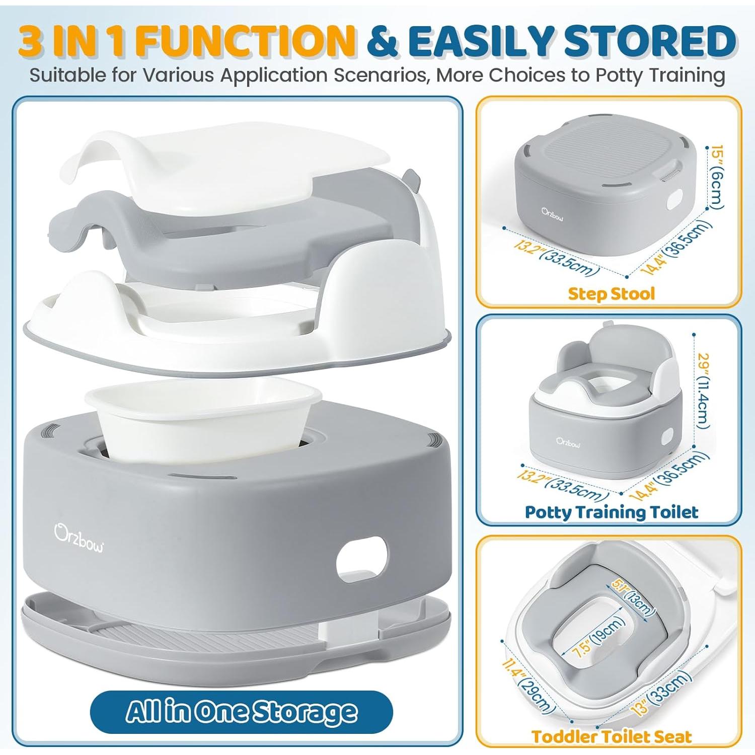 Inodoro de Entrenamiento 3 en 1 Orzbow para Niños Gris