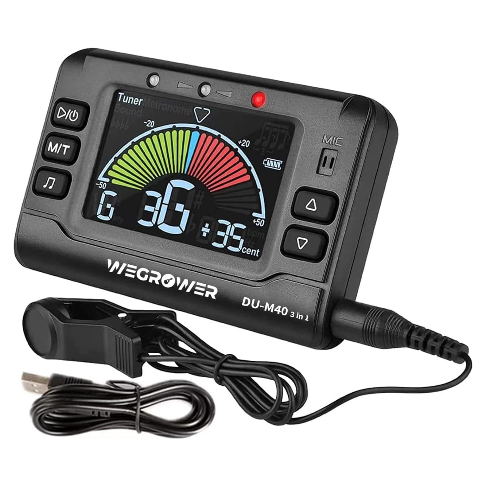 Metrónomo Afinador Recargable MetroTuner 3 en 1 para Guitarra