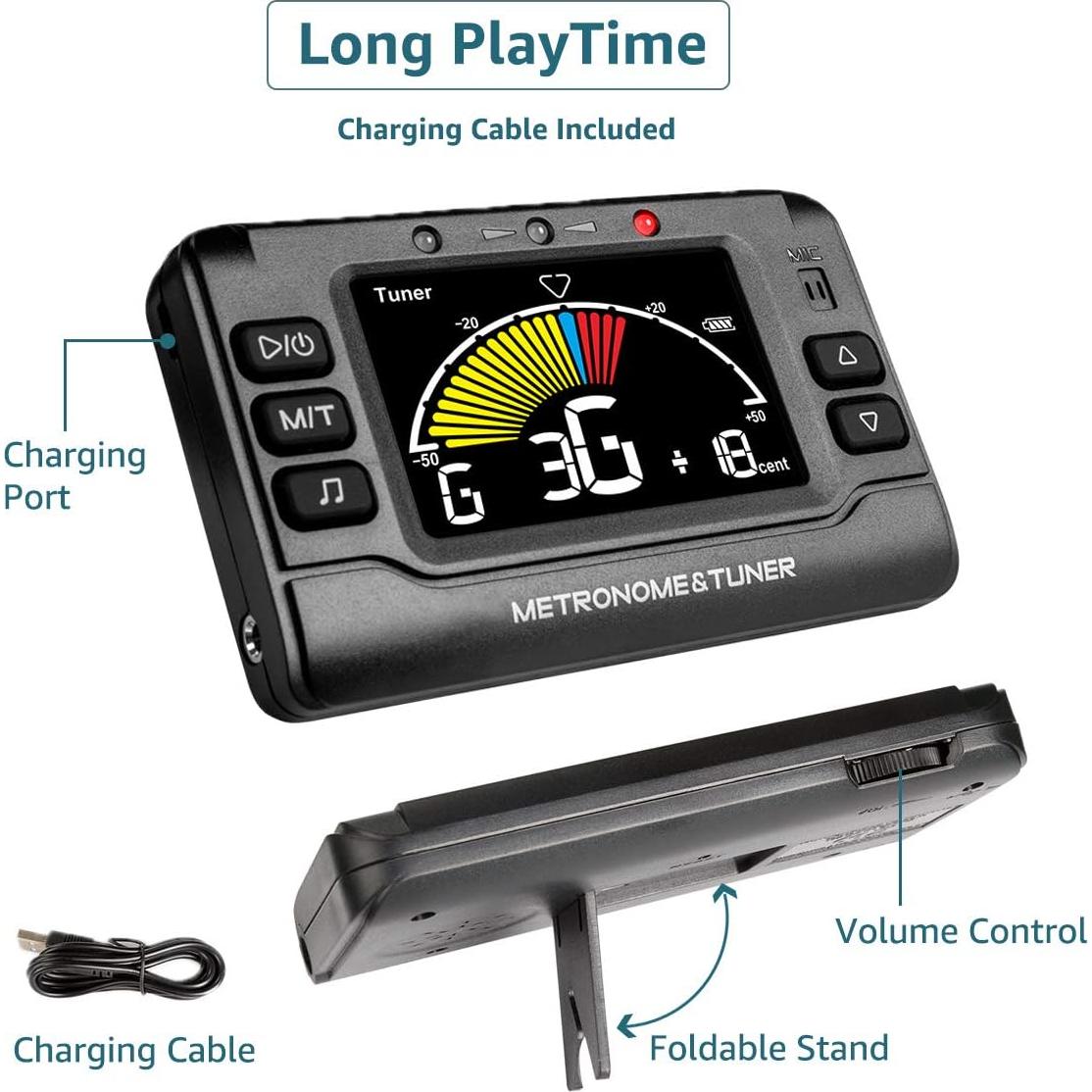 Metrónomo Afinador Recargable MetroTuner 3 en 1 para Guitarra