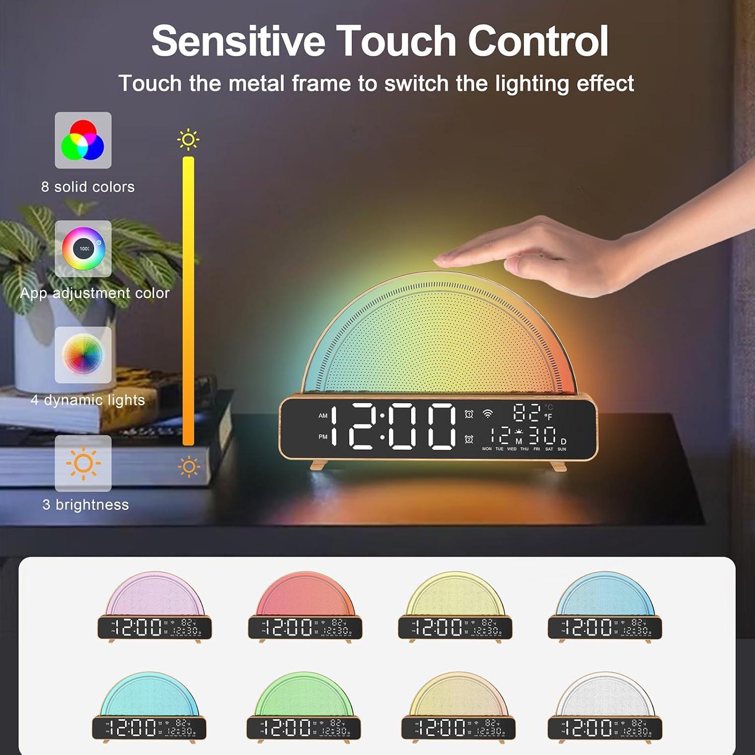 White Noise Sound Machine, Sunrise Alarm Clock APP/AI Voice Control Work for Bedroom, Sound Machine for Sleep with Touch Night Light, Sleep Aid, Snooze Timer, Dual Alarms, Sunrise Simulation