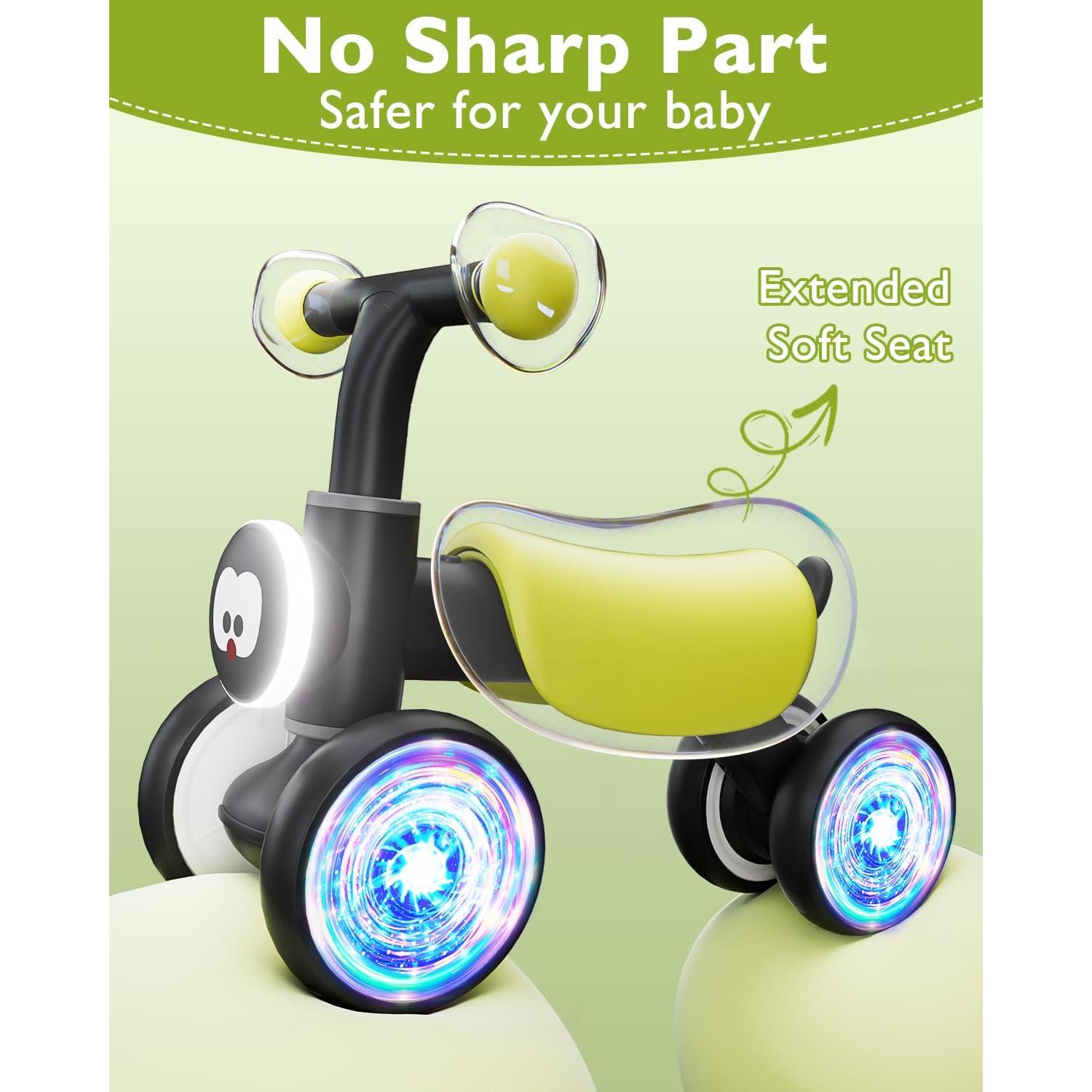 Colorful Glow Wheel Toddler Balance Bike,Baby Toys for 1 Year Old Boy Girls,12-24 Months Baby Balance Bike with Soft Music Cute Animal Sound,1st Birthday Gifts