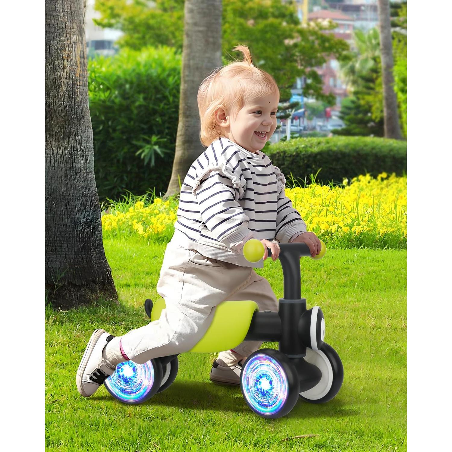 Colorful Glow Wheel Toddler Balance Bike,Baby Toys for 1 Year Old Boy Girls,12-24 Months Baby Balance Bike with Soft Music Cute Animal Sound,1st Birthday Gifts