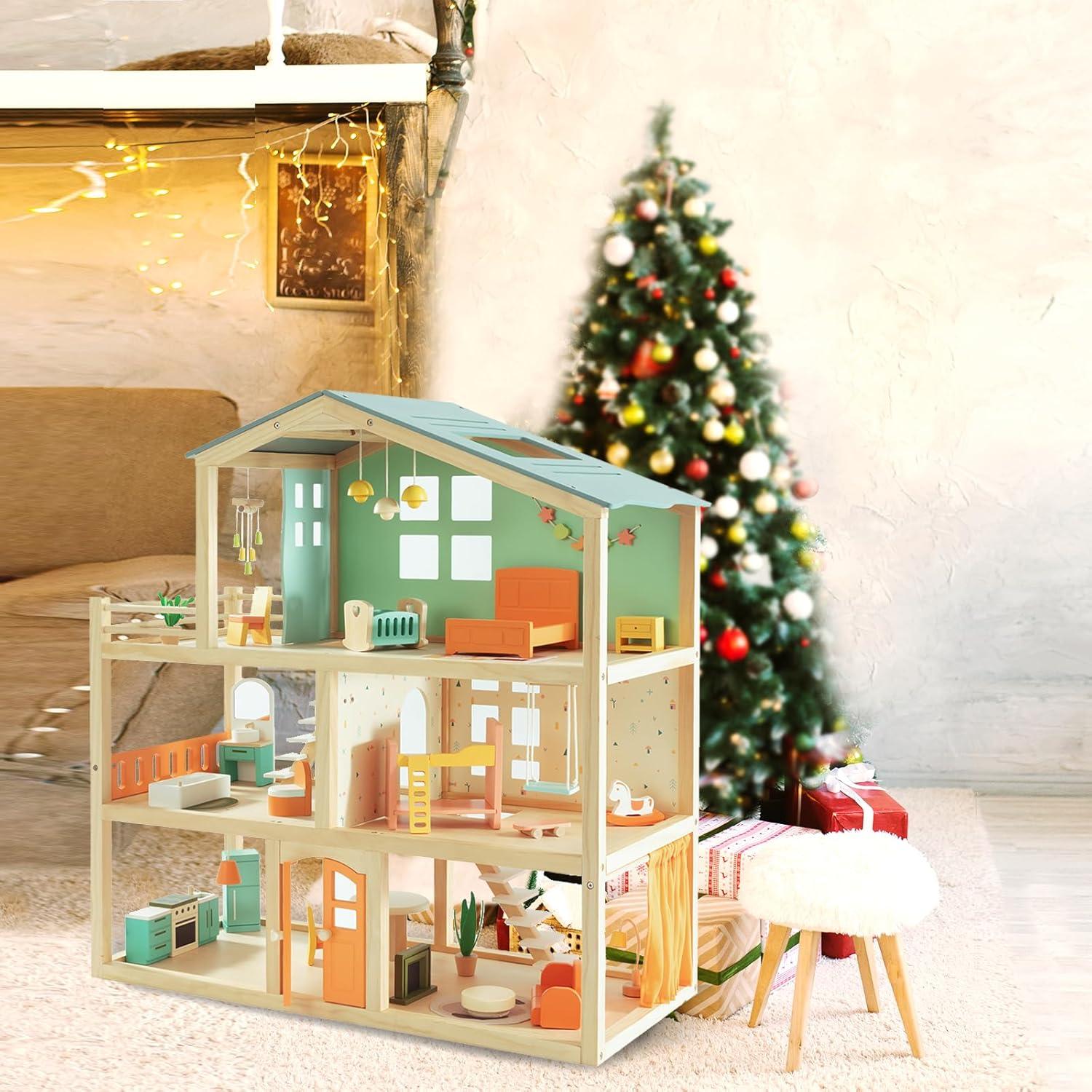 Casa de Muñecas de Madera Giant Bean 3 Pisos 32 Accesorios