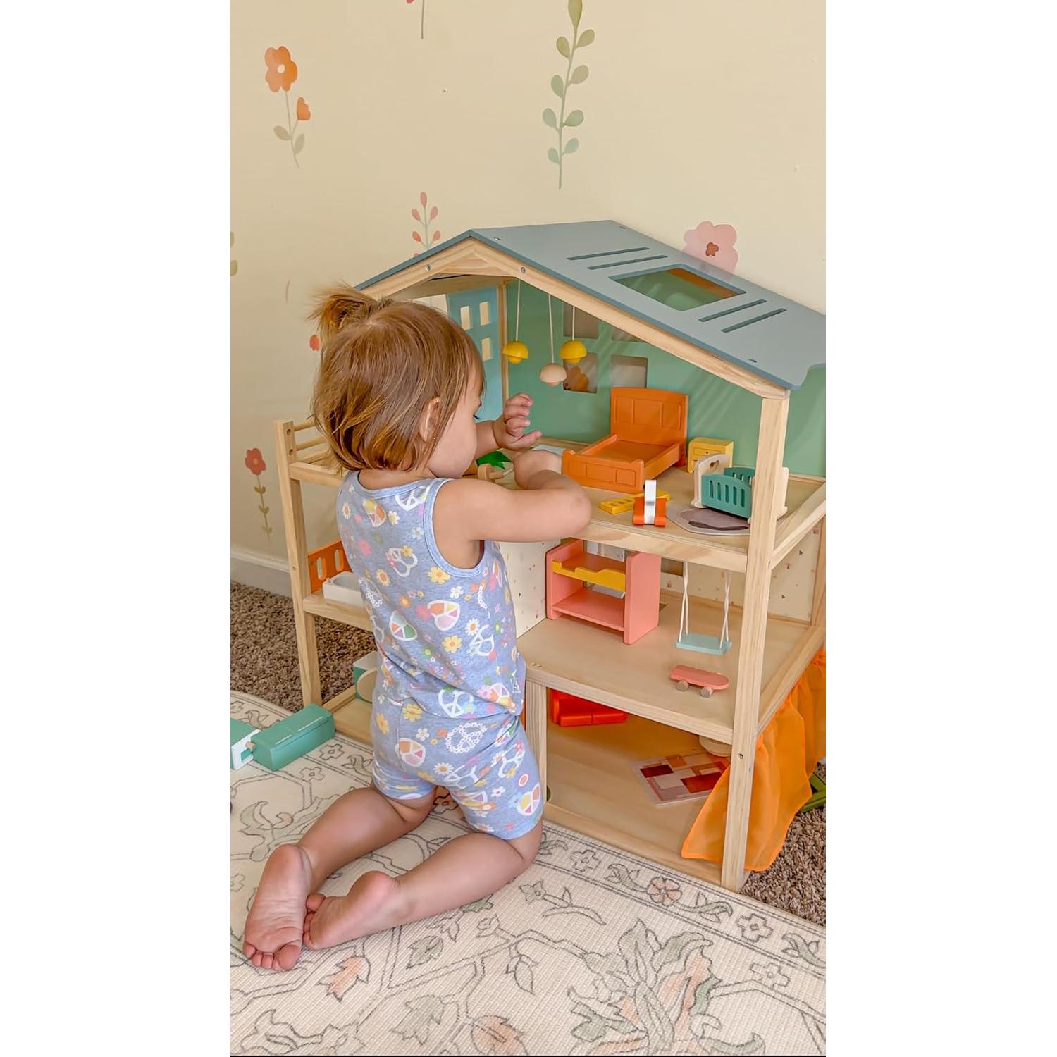 Casa de Muñecas de Madera Giant Bean 3 Pisos 32 Accesorios