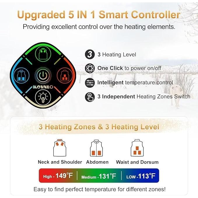 Chaleco Térmico KOVNLO para Hombres, 8 Zonas Calentamiento, Negro