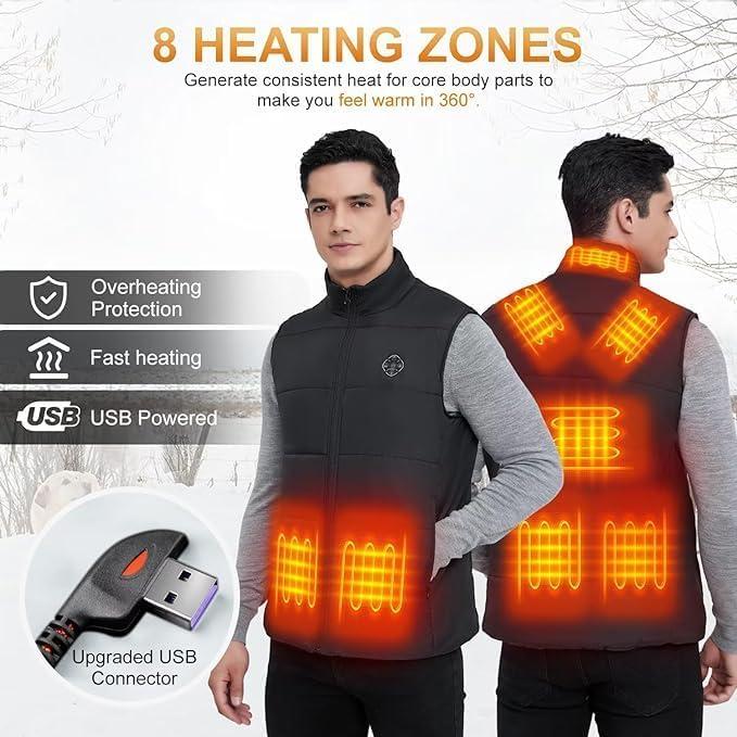 Chaleco Térmico KOVNLO para Hombres, 8 Zonas Calentamiento, Negro