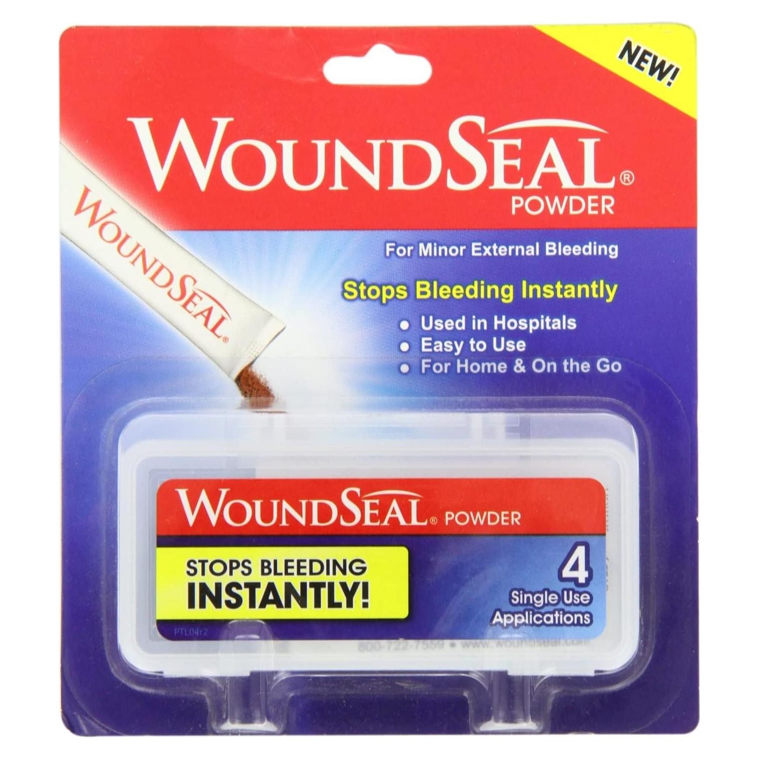 WoundSeal Topical Powder Wound Care First Aid for Cuts, Scrapes and Abrasions Single Use, 4 count (Packaging May Vary)