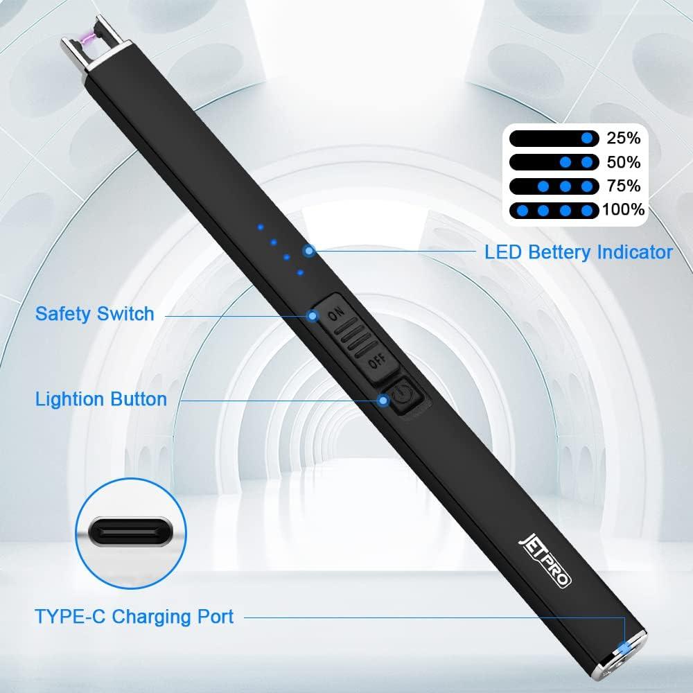 Encendedor Eléctrico Recargable JETPRO a Prueba de Viento Negro