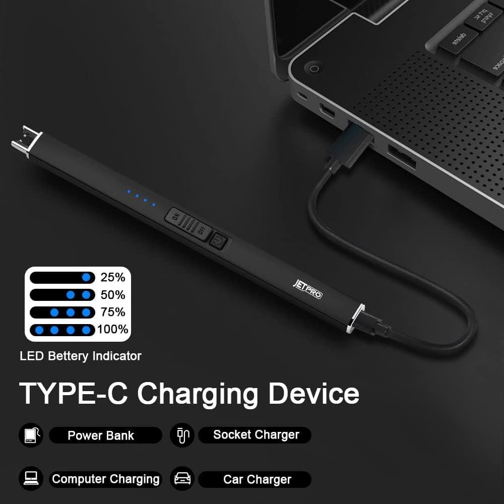 Encendedor Eléctrico Recargable JETPRO a Prueba de Viento Negro