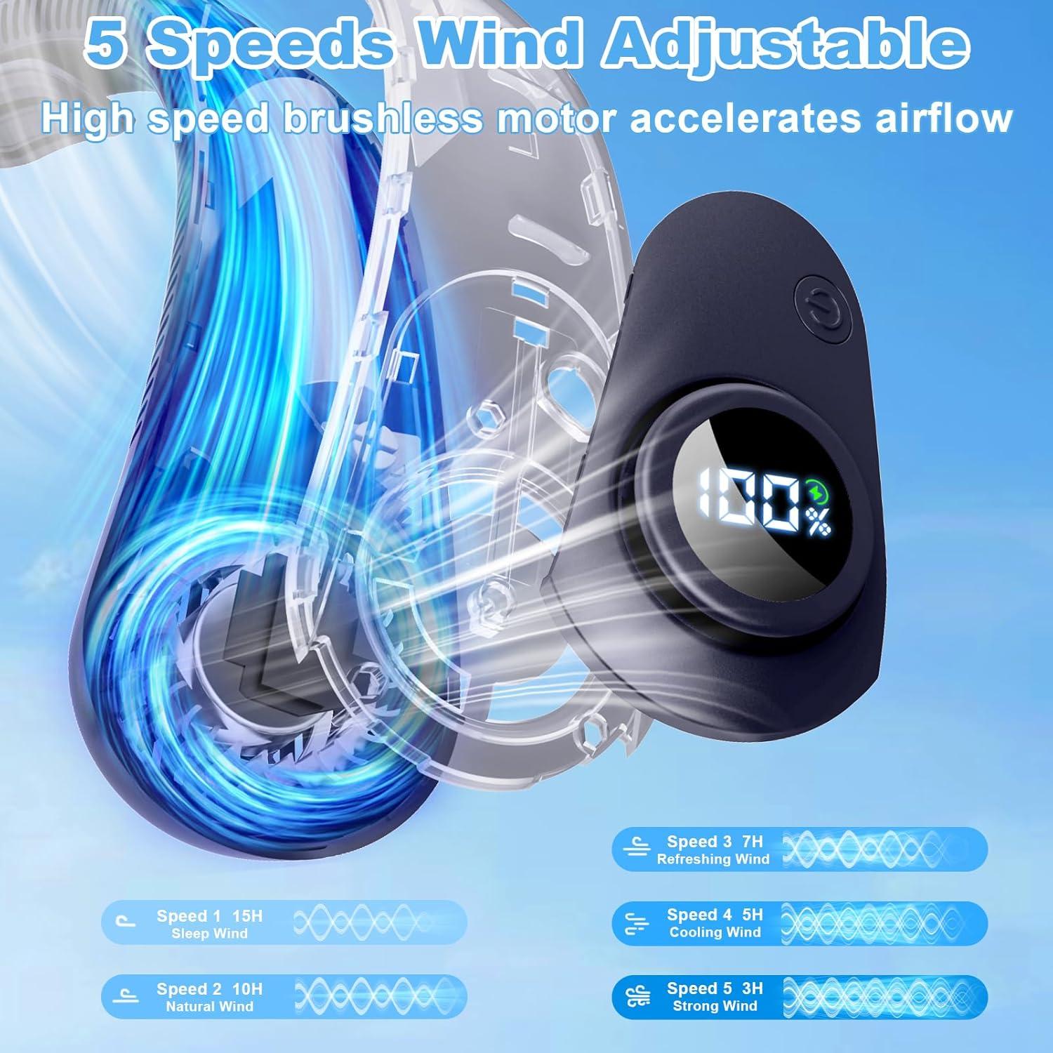 Ventilador de Cuello CRISLEX Recargable con Pantalla LED 5 Velocidades