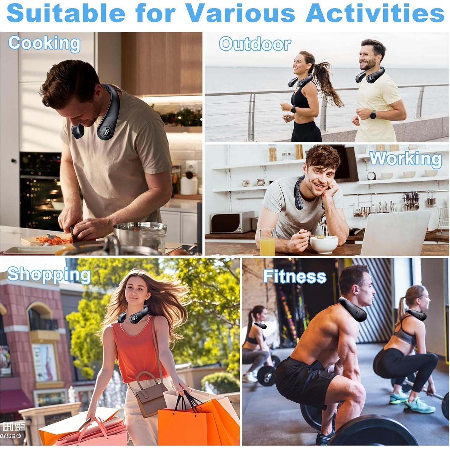 Ventilador de Cuello CRISLEX Recargable con Pantalla LED 5 Velocidades