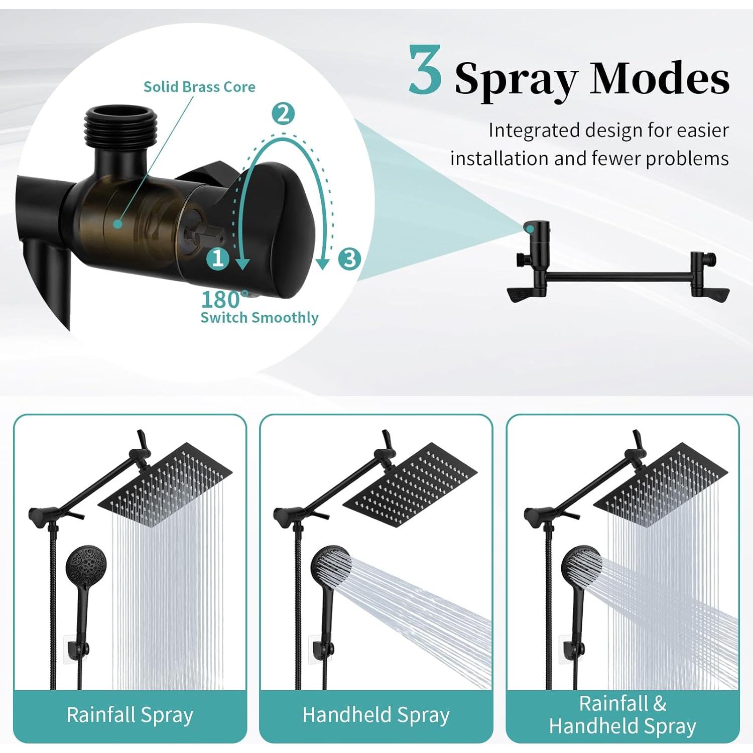 Cabezal de Ducha de Lluvia Lanhado 20.32 cm Negro Mate