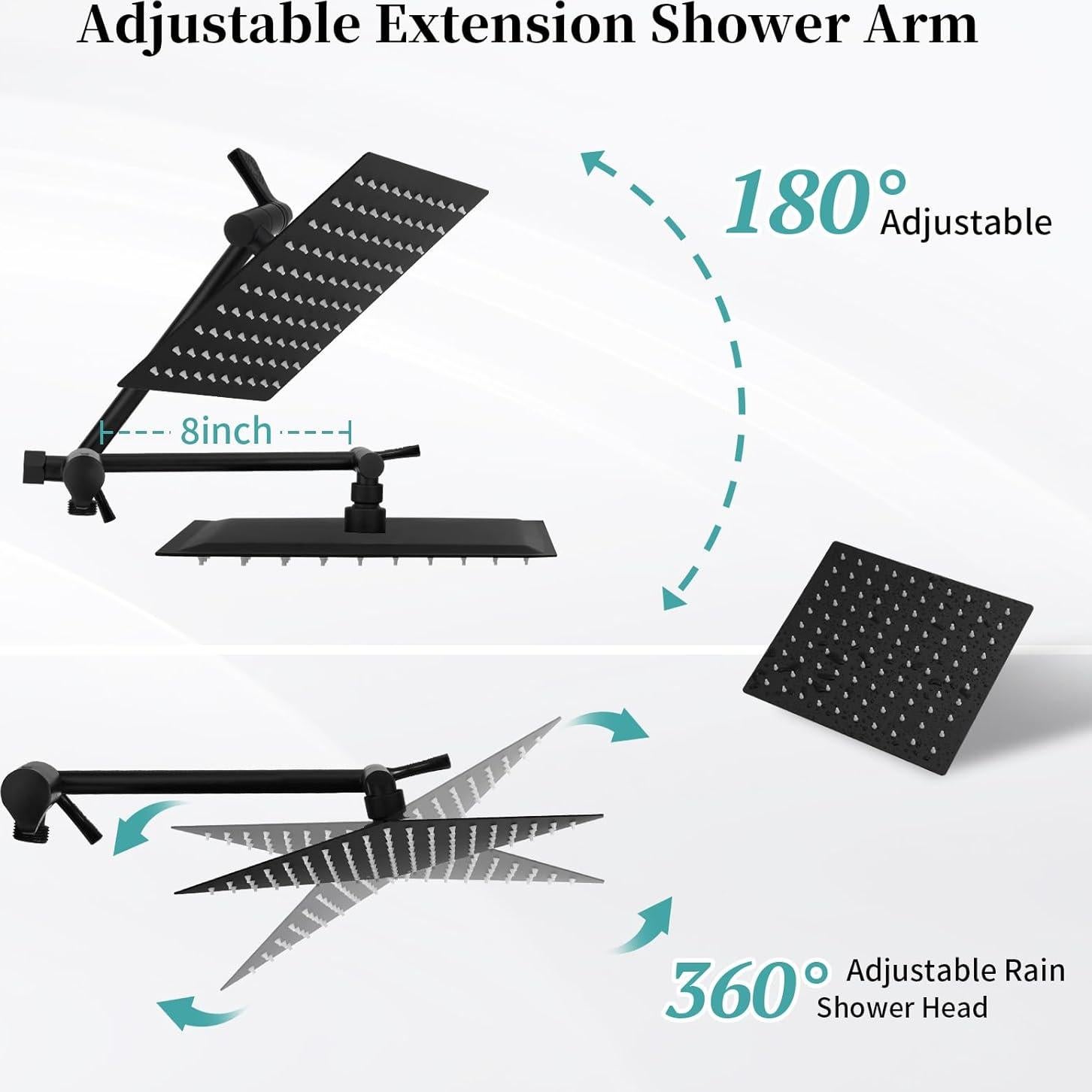 Cabezal de Ducha de Lluvia Lanhado 20.32 cm Negro Mate