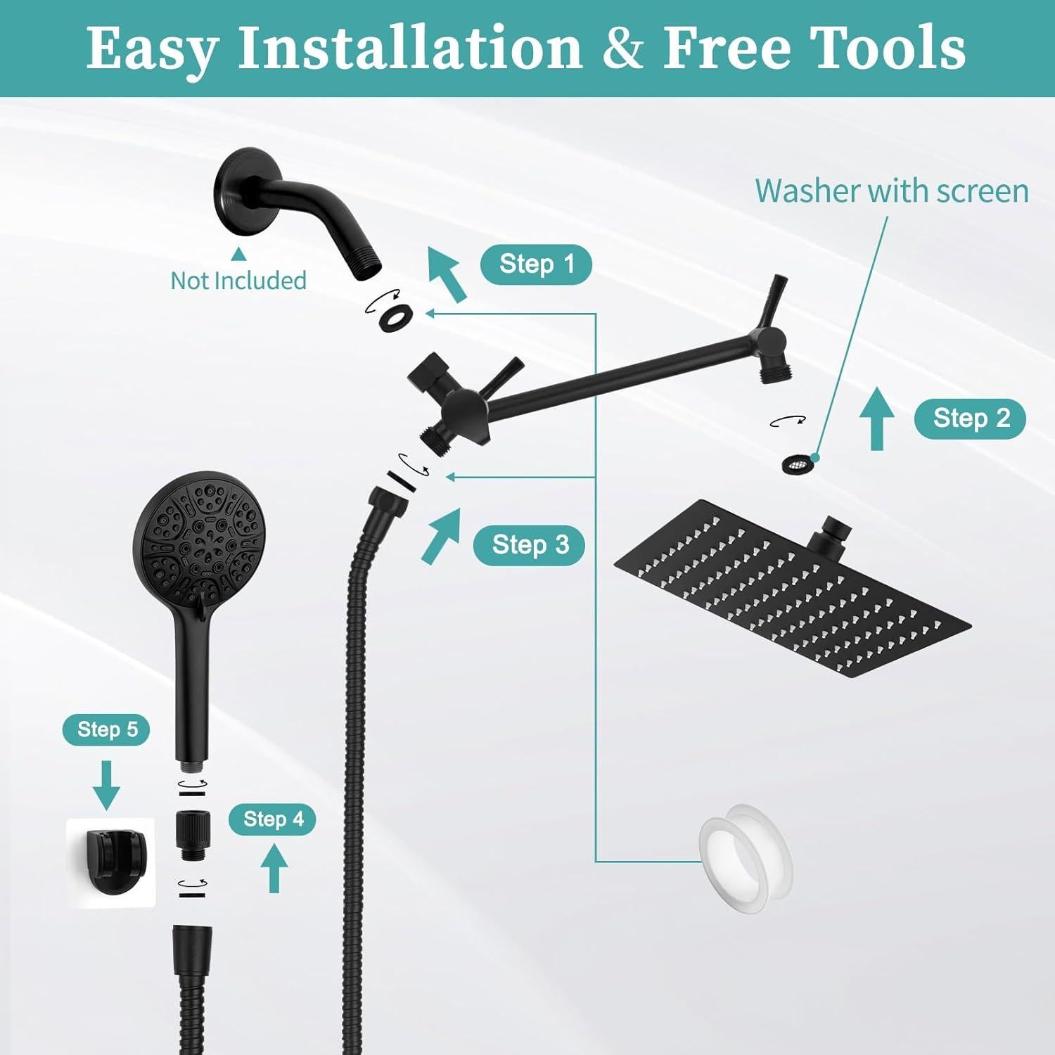 Cabezal de Ducha de Lluvia Lanhado 20.32 cm Negro Mate