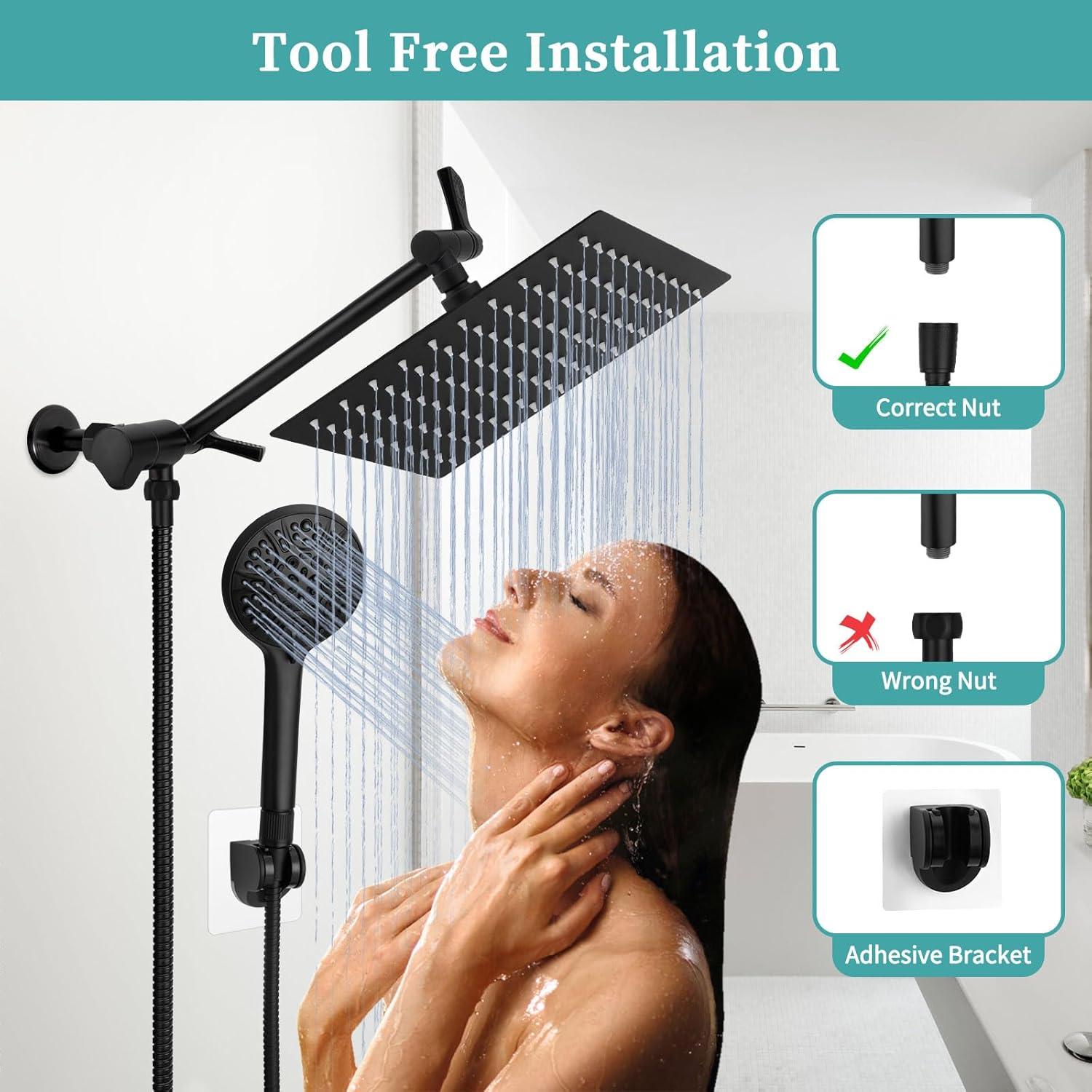 Cabezal de Ducha de Lluvia Lanhado 20.32 cm Negro Mate