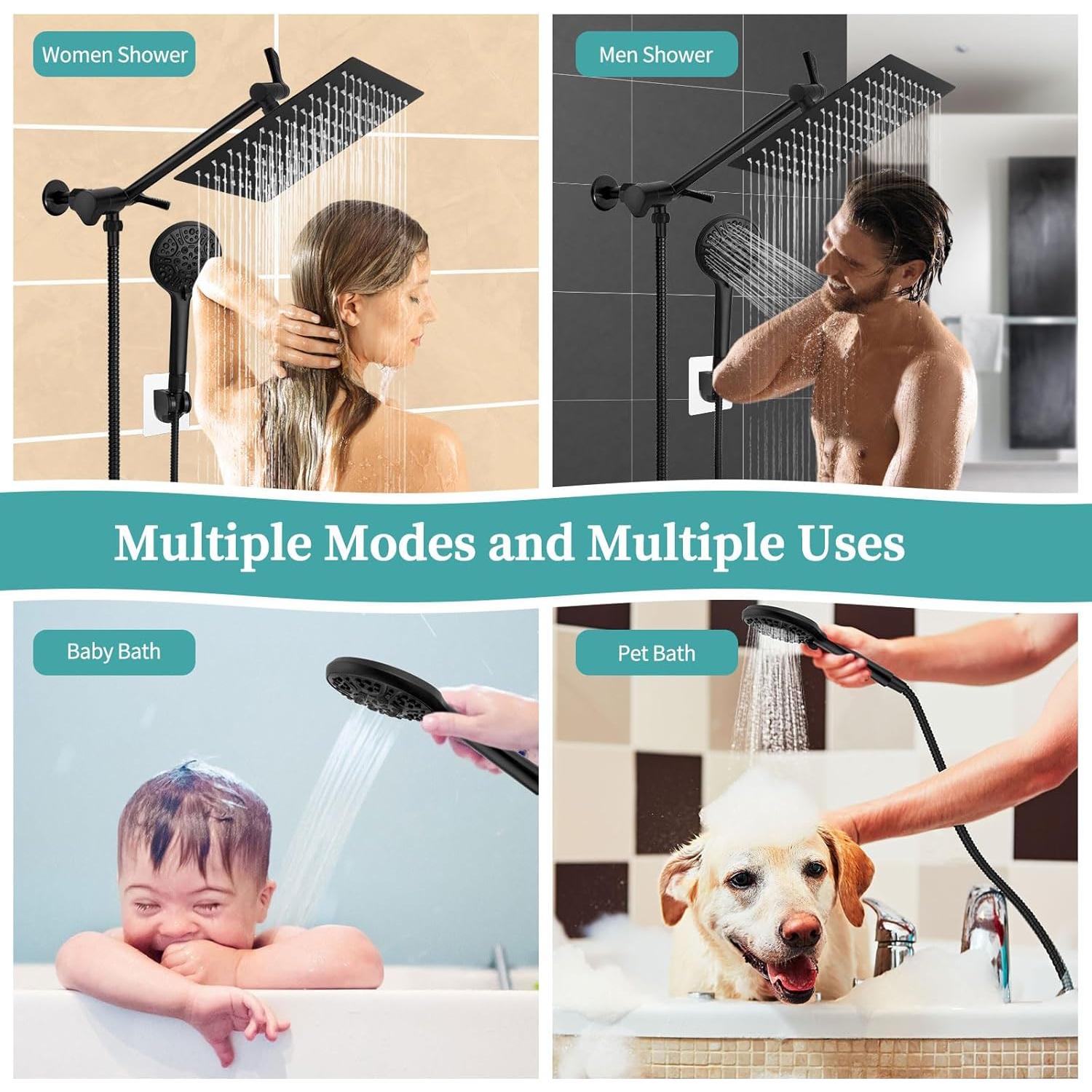 Cabezal de Ducha de Lluvia Lanhado 20.32 cm Negro Mate