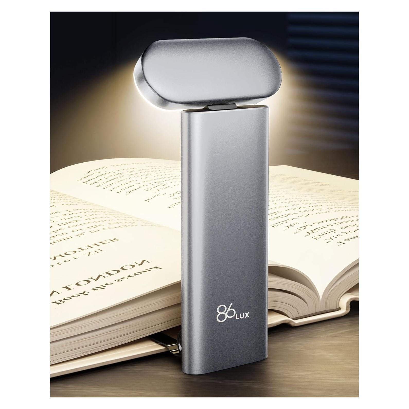 Luz de Lectura LED 86lux Recargable USB Plata Blanca