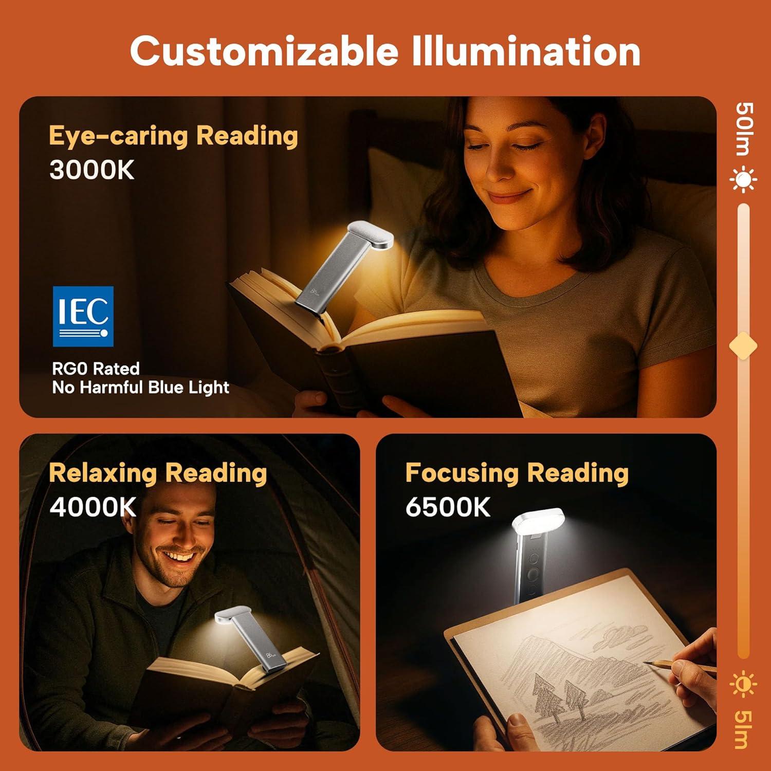 Luz de Lectura LED 86lux Recargable USB Plata Blanca