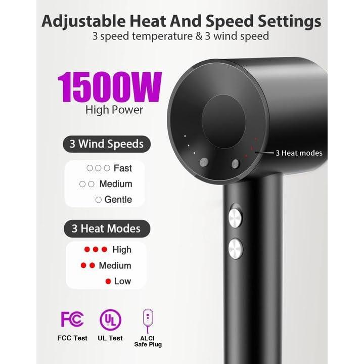 Secador de Pelo NUTROMO Profesional 1500W Negro con Difusor