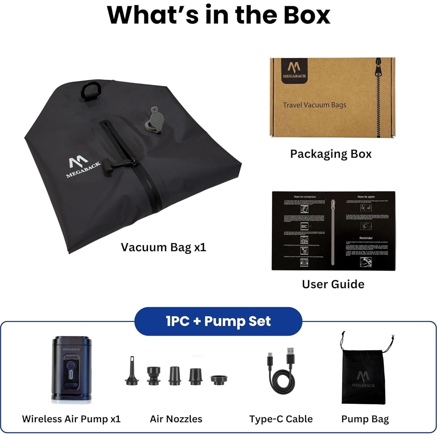 Bolsas de Vacío MEGABACK para Viaje con Bomba Eléctrica