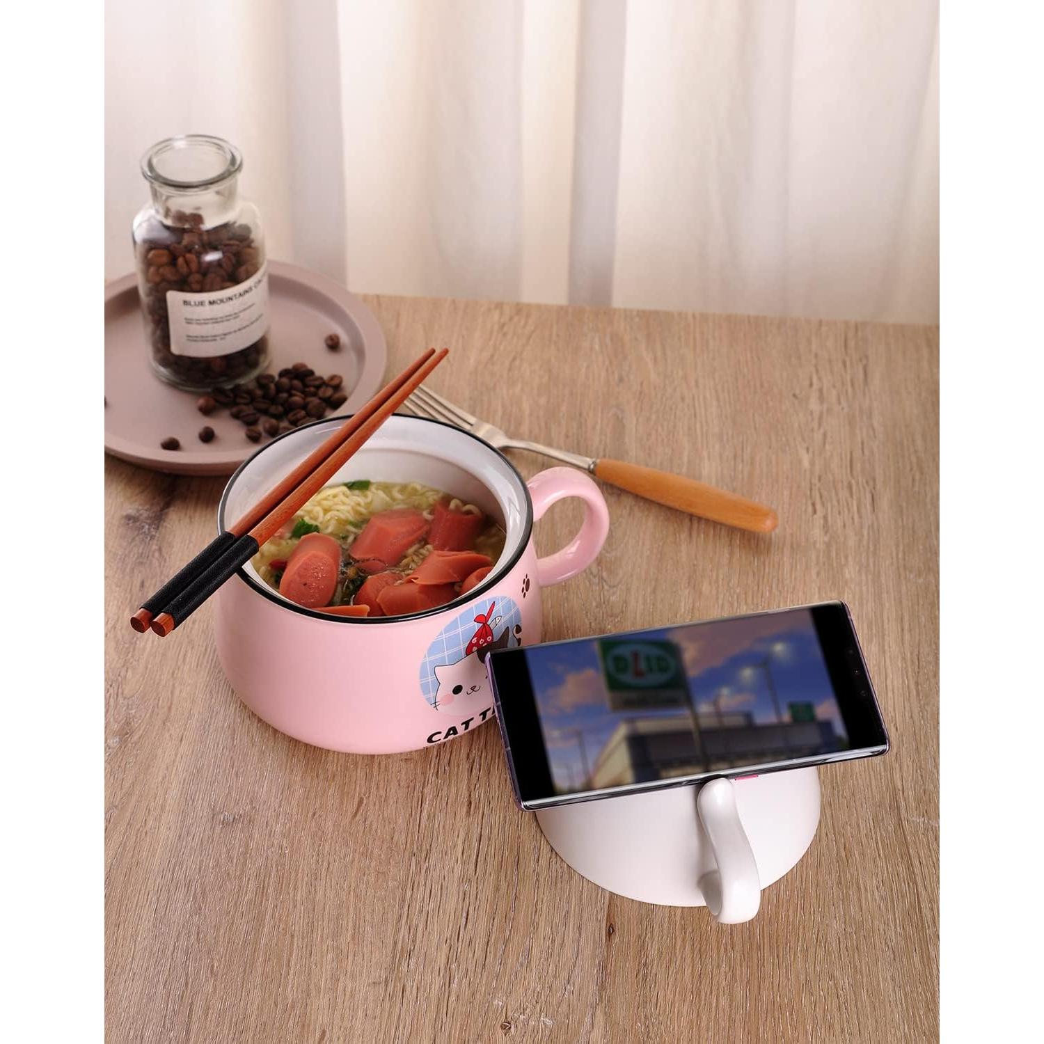 Tazón de Ramen Lindo WHJY con Tapa 1020 ml Azul Cerámica