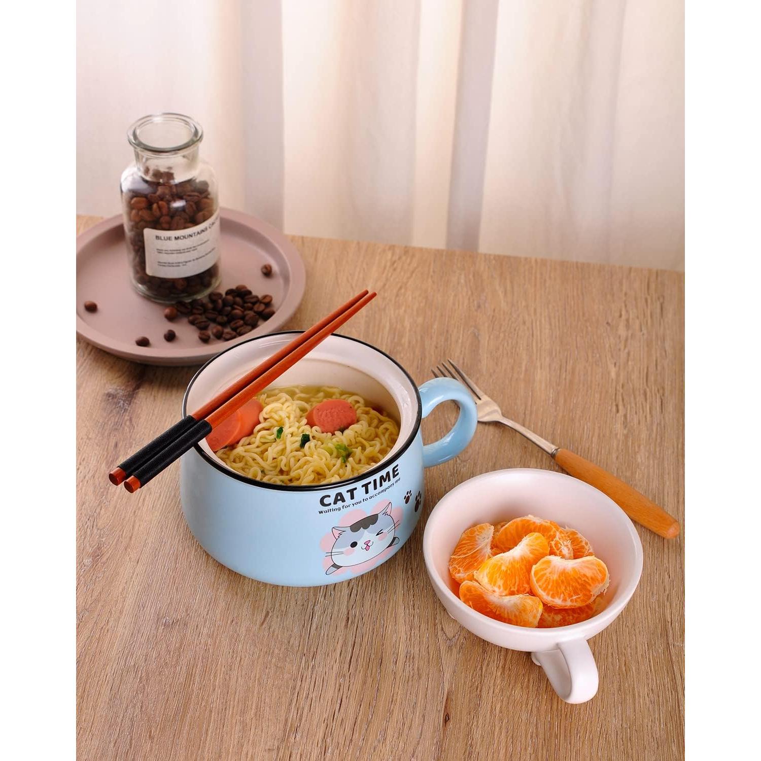 Tazón de Ramen Lindo WHJY con Tapa 1020 ml Azul Cerámica