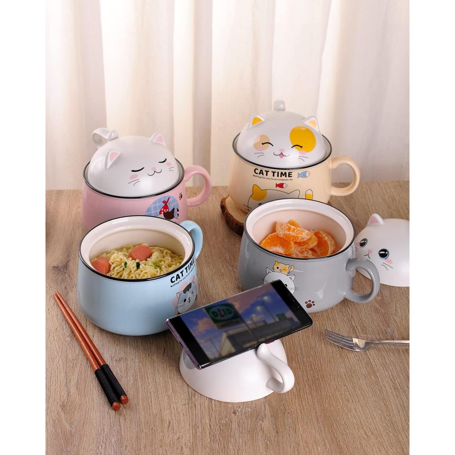 Tazón de Ramen Lindo WHJY con Tapa 1020 ml Azul Cerámica