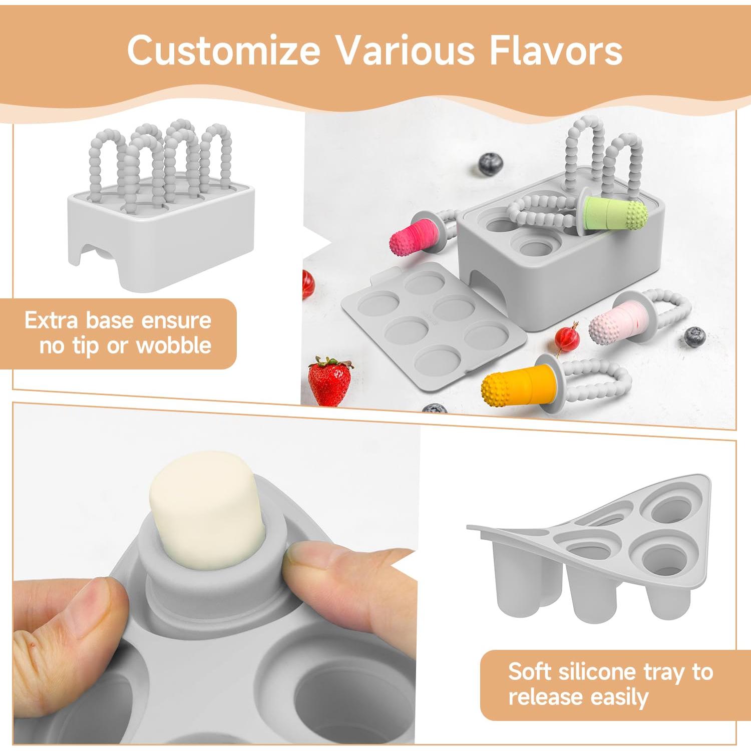 Morlike Baby Tiny Pops, 100% Silicone Popsicle Mold for Infants 4 Months +, Breastmilk Ice Pop Molds Teethers for Teething Relief, Baby Essentials, BPA Free & Dishwasher Safe (Grey)